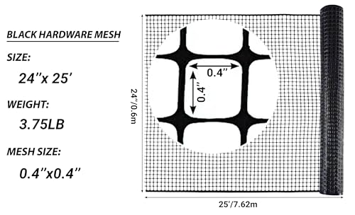 PotatoLife Black Plastic Garden Fence, Hardware Mesh, 24'' x 25' - color: Black, size: 24'' x 25'