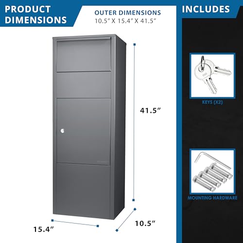 Gray Locking Parcel Drop Box for Porch, Storage Shed - color: Gray