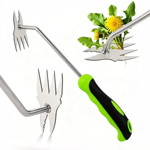Weed Puller Tool, Stainless Steel Garden Weed Pulling Tool, Manual Weeder & Root Remover Tool, Ergonomic Hand Weeder with Non-Slip Handle, Uprooting Weeding Tools for Lawn, Yard & Gardening - color: Green (1 pc)