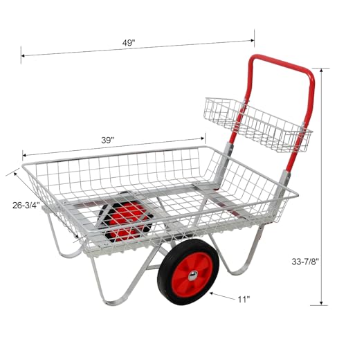 Heavy Duty Garden Utility Cart with Large Wheels 330 Lbs Capacity, Galvanized Steel Rolling Storage Trolley for Outdoor Patio Yard Lawn, Gardening Tools Transport Cart for Gardener