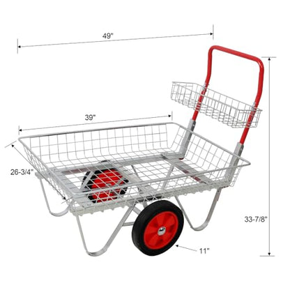 Heavy Duty Garden Utility Cart with Large Wheels 330 Lbs Capacity, Galvanized Steel Rolling Storage Trolley for Outdoor Patio Yard Lawn, Gardening Tools Transport Cart for Gardener