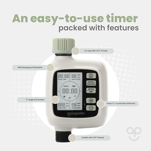 Appy Garden Edge 1 Plus Sprinkler Timer, Programmable Water Timer for Garden Hose, Outdoor Faucet, Drip Irrigation and Lawn Watering System, Waterproof LCD | Automatic Digital Control | Rain Delay
