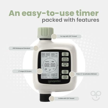 Appy Garden Edge 1 Plus Sprinkler Timer, Programmable Water Timer for Garden Hose, Outdoor Faucet, Drip Irrigation and Lawn Watering System, Waterproof LCD | Automatic Digital Control | Rain Delay