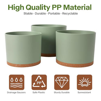 GARDIFE 3 Pack Cylinder Planter Set 10/9/8 Inch White Indoor Plant Pots - color: Green-brown