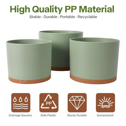 GARDIFE 3 Pack Cylinder Planter Set 10/9/8 Inch White Indoor Plant Pots - color: Green-brown