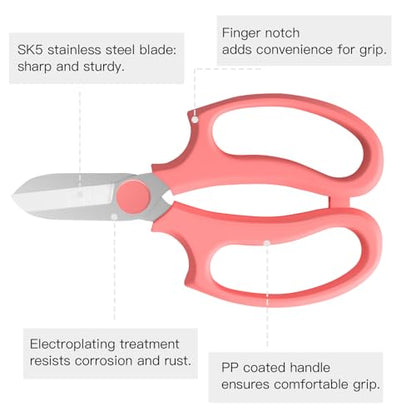 Housolution Flower Scissors, 3PCS Premium Steel Pruning Shears, Pink - color: Pink, size: 3 Pack