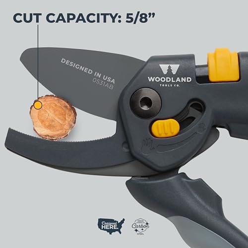 Woodland Tools Co. Heavy Duty Anvil Pruning Shears – 5/8" Cut Capacity, High Carbon Steel Blade, Internal Spring, Adjustable Grip Slider, Garden Pruner for Dry Branches, Stems, and Dead Growth - style: Heavy Duty Anvil Pruner