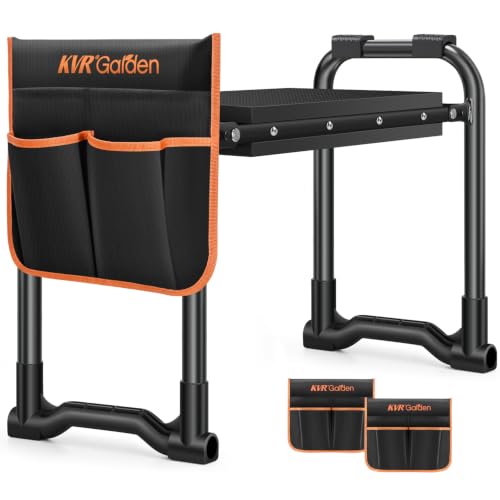 KVR Garden Kneeler and Seat with 2 Tool Pouches, Heavy Duty Foldable Gardening Stool, Portable Bench with Thick EVA Foam for Knee Support, Gifts for Seniors, Black/Orange