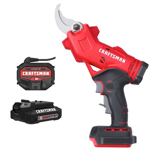 CRAFTSMAN V20 Cordless Electric Pruner, Pruning Shears for Gardening, 2 Ah Battery and Charger Included, Electric Pruning Shears, Tree Pruner (CMCPR320C1)