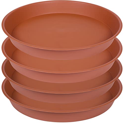4 Pack of 16 17 inch Plant Saucer Tray (15 inch Base), 2.3" Depth, Heavy Duty Deep Planter Trays for Pots, Plastic Plant Saucers for Indoors, Plant Water Drip Trays (17", Terracotta) - size: 17" (4 pack)