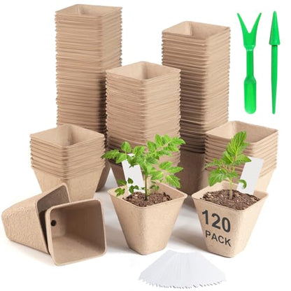 Baxrou 120 Pack 3.15 Inch Square Peat Pots for Seedlings - style: Square