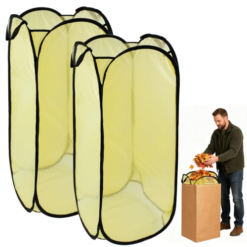 2 Pack Pop Up Leaf Bag Holder, Reusable PVC Leaf Bag Chute for Easy Leaves Collecting, Lawn Bags Holder Stand Yard Bag Funnel for Outside Paper Yard Waste Bag - color: 2 PCS