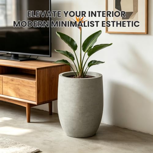 Kante Weathered Concrete Planter 9.1" Dia All-Weather Round Small Pot - color: Rustic Concrete, size: 11.8 Inch Tall
