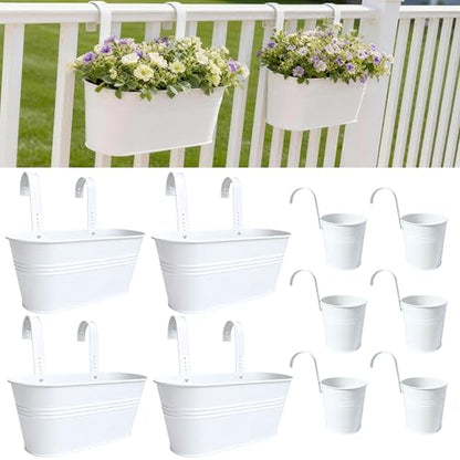 LaLaGreen 11.8 in Patio Rail Planter (10-Piece Combo) Oval Round White Pots - size: Combo C (10 pack)