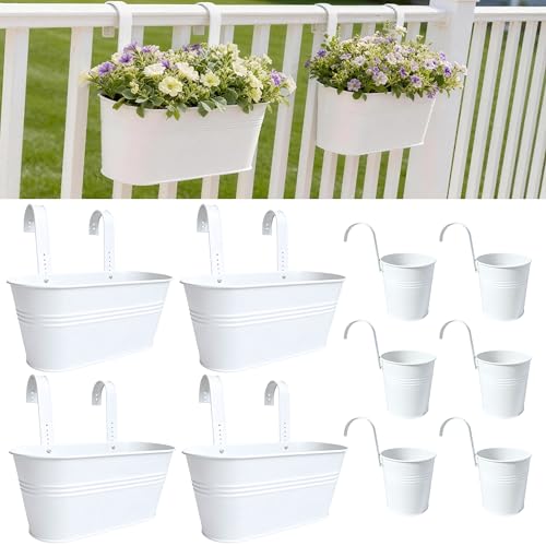 LaLaGreen 11.8 in Patio Rail Planter (10-Piece Combo) Oval Round White Pots - size: Combo C (10 pack)