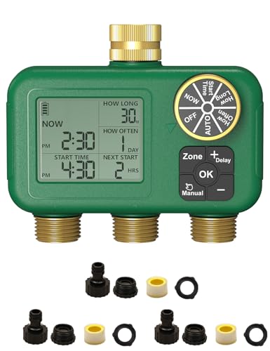 MOES 3 Zone Water Timer, Brass Fittings, Sequential Watering, No Wi-Fi - style: 3 Zones (3 Outlets)