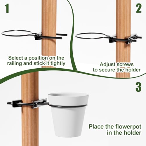 Hanging Flower Pots Holder, 2 Set Deck Railing Plant Container Holder with Pot, Pipe Clip Fence Planters Tray for Indoor & Outdoor Fence Balcony Patio Porch Railing