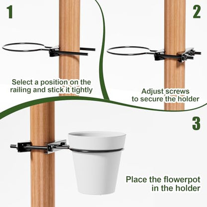 Hanging Flower Pots Holder, 2 Set Deck Railing Plant Container Holder with Pot, Pipe Clip Fence Planters Tray for Indoor & Outdoor Fence Balcony Patio Porch Railing