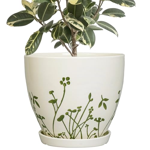 MPotTo Ceramic Pot for Plants 10 Inch, Grasses White - color: Grasses White, size: 10 Inch