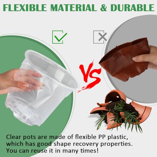 30 Pack 7/6/5/4/3 Inch Clear Nursery Pots for Plants, Flexible Plastic Plant Pots with Drainage Holes, Transparent Seed Starter Pots Variety Pack for Succulents, Seedlings, Flowers, Vegetable - size: Mix-3/4/5/6/7Inch 30P