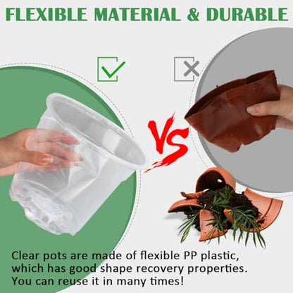 30 Pack 7/6/5/4/3 Inch Clear Nursery Pots for Plants, Flexible Plastic Plant Pots with Drainage Holes, Transparent Seed Starter Pots Variety Pack for Succulents, Seedlings, Flowers, Vegetable - size: Mix-3/4/5/6/7Inch 30P