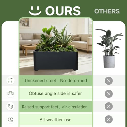 Metal Rectangular Planter Box 36"L x 15"W x 15"H Steel Black Planter Box - color: Black, size: 36"Lx15"Wx15"H