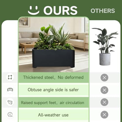 Metal Rectangular Planter Box 36"L x 15"W x 15"H Steel Black Planter Box - color: Black, size: 36"Lx15"Wx15"H