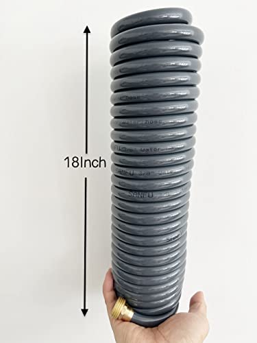 SANFU PU Recoil Garden Water Hose 3/8"ID(9 x 12.2mm) x 25FT, Gray(25') - size: 25FT