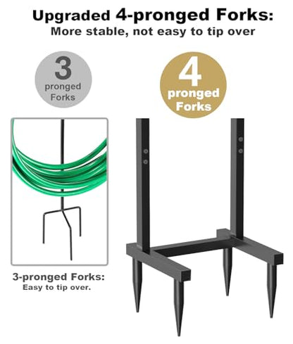 Artigarden Outdoor Garden Hose Holder Freestanding with Brass Faucet And 4 Spikes, Heavy Duty Metal Water Hose Reel Stand Hanger Rack Organizer Holds Storage 150ft Hose for Outside Yard Lawn, Black - style: Wave Style with Faucet