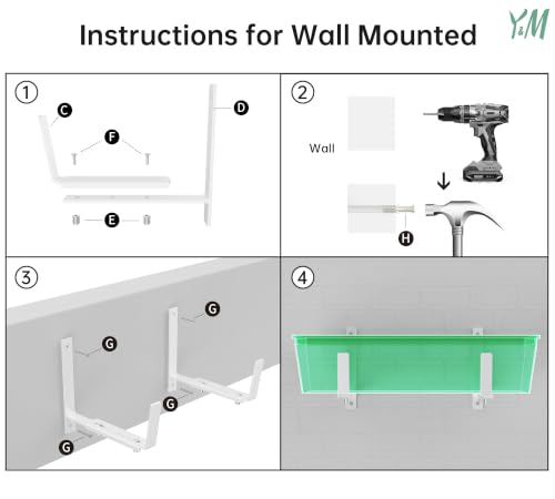 Y&M Adjustable Window Box Brackets 4 Pack, Wall Mount Planter Box Brackets - size: Set of 4- White