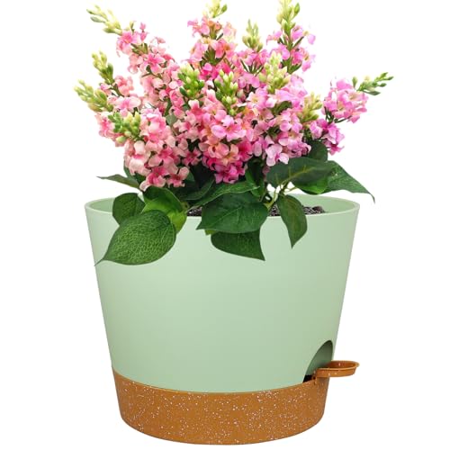 Meowell 12 inch Large Self Watering Pot for Indoor Outdoor Plants - color: Green With Brown, size: 12inch A