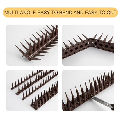 OFFO Bird Spikes for Pigeon Woodpecker Crow, Outdoor Use for Balcony Patio Window, Easy to Install, Brown, Covers 8.3 Feet(2.5m) - color: Brown