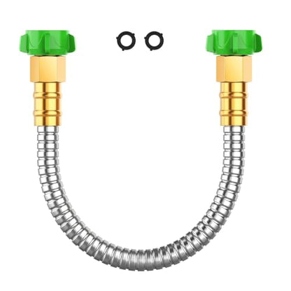 Stainless Steel Garden Hose Connector 2.5FT, Short Metal Small Hose Extension Adapter for Hose Reel, Short Flexible, Lightweight & Heavy Duty Water Pipe, No Kinking Outdoor Water Hose for Yard
