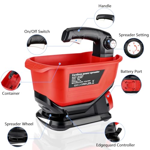 Salt Spreader Compatible with Milwaukee 18V Lithium Battery, Seed Spreader Handheld Fertilizer Spreader Power Spreader Available Year-Round, Grass Seeds, Rock Salt (Battery not Included)