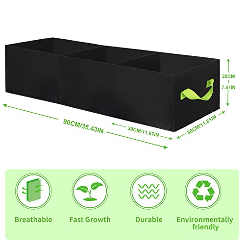 ANGELIOX 2Pcs Grow Bags, 3-Grids Rectangle Grow Bag,14 Gallon Thickened 400G Fabric Garden Bed, Nonwoven Square Flower Planter Containers for Flowers,Vegetable,Fruit, Growing Pots with Handles - size: 90*30*20-2Pack