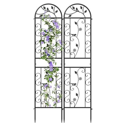 2-Pack 87" x 20" Daisy & Bird Arch Black Metal Garden Trellises - color: 2 Pack 87"- Daisy & Bird Black