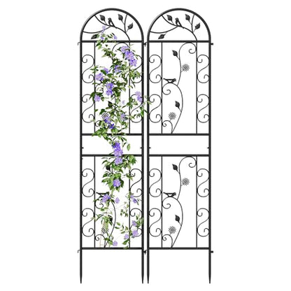 2-Pack 87" x 20" Daisy & Bird Arch Black Metal Garden Trellises - color: 2 Pack 87"- Daisy & Bird Black