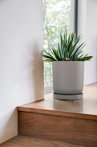 Veradek Mason Series Lima Planter & Drip Tray - Large Round Outdoor Planter - color: Gray, size: 10 inches - 2 Pack with Saucers
