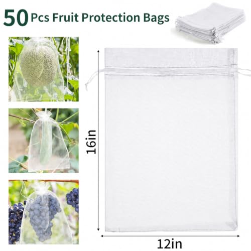 50 Pcs Fruit Protection Bags, 12×16 in Mesh Cover Nets for Tree, White - color: White, size: 12×16 in
