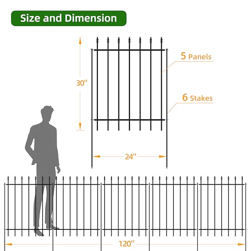 Decorative Metal Garden Fence 30" x 10', Outdoor Fence Border with Stakes - size: 30″H x 10ft（5 Panels）