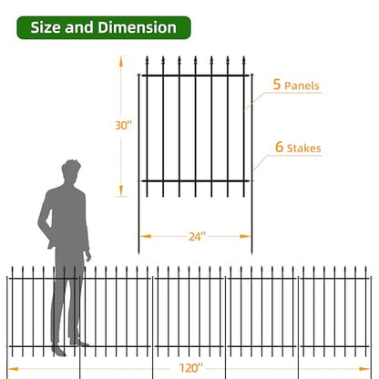 Decorative Metal Garden Fence 30" x 10', Outdoor Fence Border with Stakes - size: 30″H x 10ft（5 Panels）