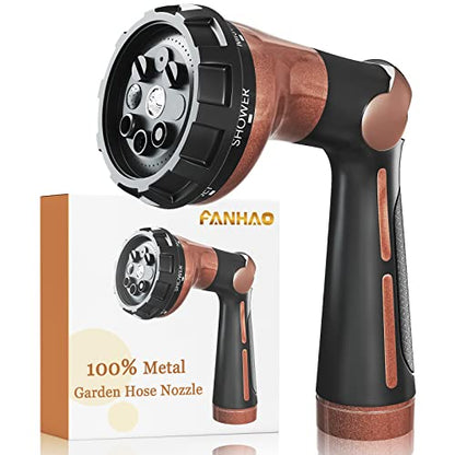 FANHAO Heavy Duty Garden Hose Nozzle, Metal Hose Sprayer Easy Thumb Control - color: Brown
