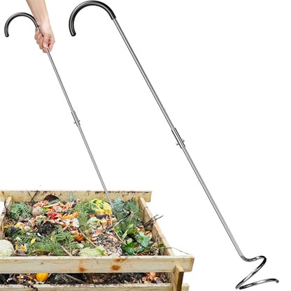Compost Aerator Tool, Heavy Duty Spiral Compost Turner with Ergonomic Handle, Manual Soil Aeration Tool for Garden Compost Bin and Backyard Pile Mixing - size: Hook Handle