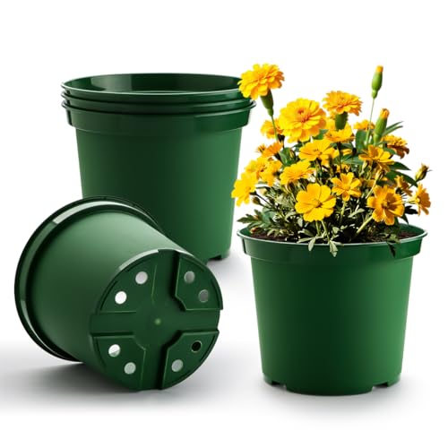 RooTrimmer 5 Gallon 12 Inch Plastic Nursery Pots, Plant Containers with Drainage Holes, Round Sturdy Garden Planters for Indoor/Outdoor Greenery, Gardening Gifts for Women (5-Pack, Green) - size: 5Gallon-5P-Green