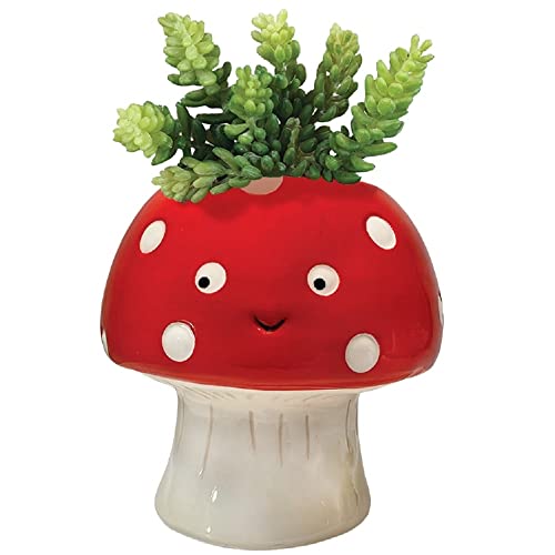 Streamline Imagined Ceramic Small Kawaii Mushroom Planter - color: Mushroom