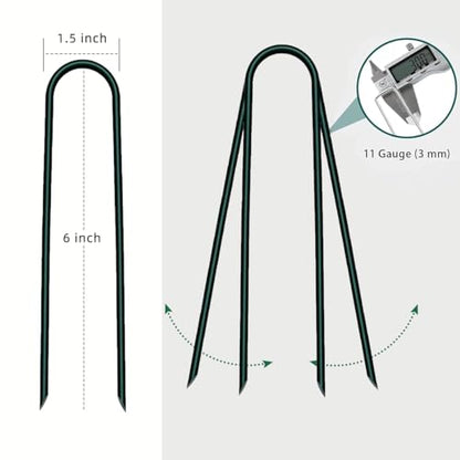 6 inch 25 Pack U Shape Green Garden Stakes,11 Gauge Garden Pins,U-Shaped Tent Stakes,Galvanized Landscape Staples for Yard Lawn,Tube, Landscape Fabrics,Irrigation Hose and Weed Barriers - color: green, size: 6in