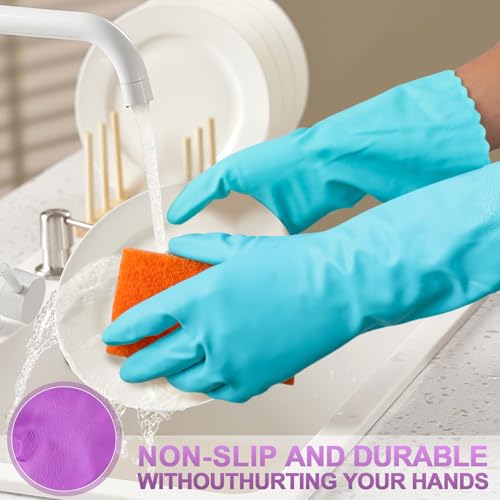 Elgood Reusable Dishwashing Cleaning Gloves with Latex free, Cotton lining,Kitchen Gloves 2 Pairs,Purple+blue Medium (Pack of 2) - color: Purple+blue, size: Medium (Pack of 4)