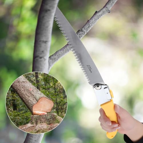 11.02 Inch Foldable Manganese Steel Pruning Saw, Yellow Non Slip Handle Hand Saw for Fruit Tree & Branch Trimming, Garden Landscaping Tool