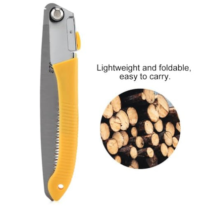 11.02 Inch Foldable Manganese Steel Pruning Saw, Yellow Non Slip Handle Hand Saw for Fruit Tree & Branch Trimming, Garden Landscaping Tool