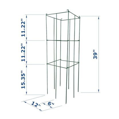2 Pack 12x39 Inch High Green Folding Square Tomato Cages - size: 39in Sq-Green-2Pack